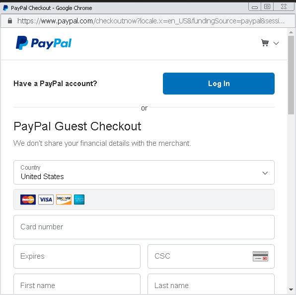 guest checkout screen